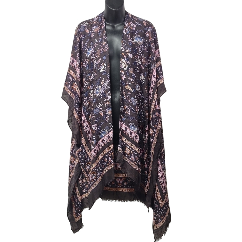 Maurices NEW Floral Print Kimono Poncho Cover Up One Size 100% Rayon Sheer Boho